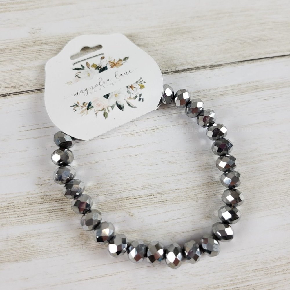Handmade Stretch 4mm Bead Bracelet - Silver
